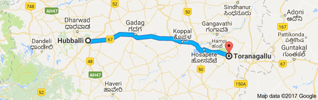 Hubli to Toranagallu  route, distance, time and road conditions