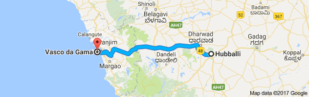 Hubli to Vasco Da Gama route, distance, time and road conditions