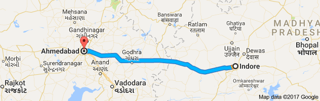 Indore to Ahmedabad route, distance, time and road conditions