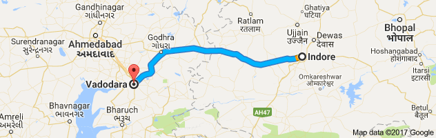 Indore to Baroda route, distance, time and road conditions