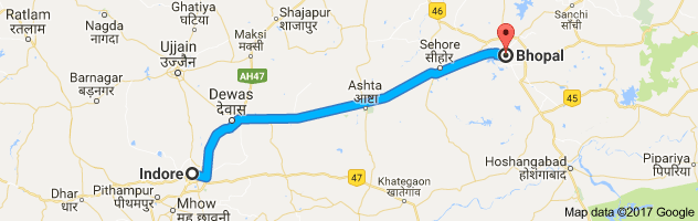 Indore to Bhopal route, distance, time and road conditions