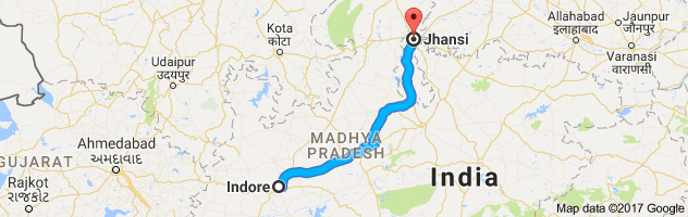 Indore to Jhansi route, distance, time and road conditions