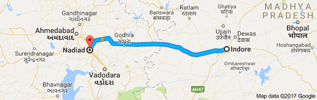 Indore to Nandiad route, distance, time and road conditions