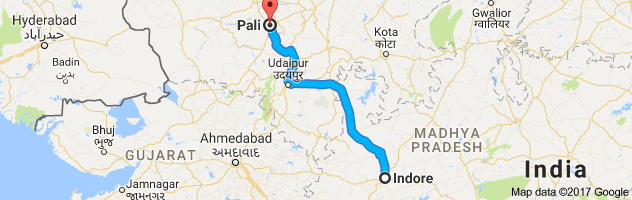 Indore to Pali route, distance, time and road conditions