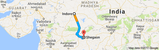 Indore to Shegaon  route, distance, time and road conditions