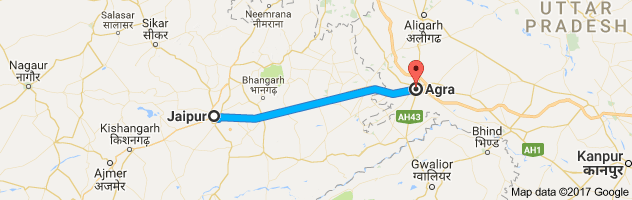 Jaipur to Agra route, distance, time and road conditions