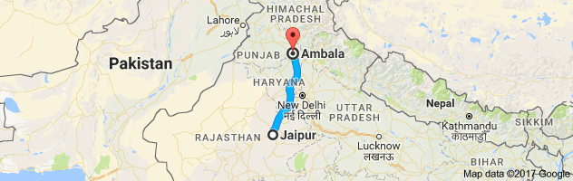 Jaipur to Ambala  route, distance, time and road conditions