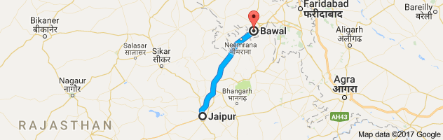 Jaipur to Bawal  route, distance, time and road conditions