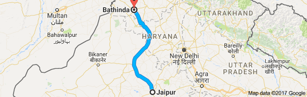 Jaipur to Bhatinda  route, distance, time and road conditions