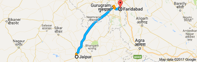 Jaipur to Faridabad  route, distance, time and road conditions