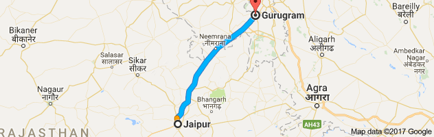 Jaipur to Gurgaon route, distance, time and road conditions