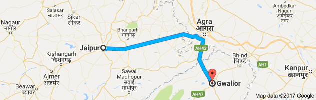 Jaipur to Gwalior  route, distance, time and road conditions