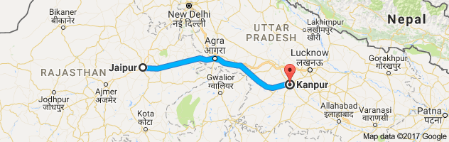 Jaipur to Kanpur route, distance, time and road conditions