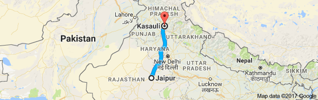 Jaipur to Kasauli  route, distance, time and road conditions