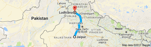 Jaipur to Ludhiana route, distance, time and road conditions