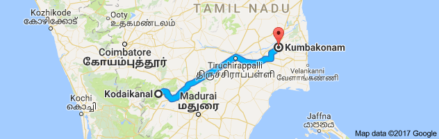 Kodaikanal  to Kumbakonam  route, distance, time and road conditions