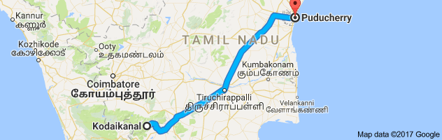 Kodaikanal  to Pondicherry  route, distance, time and road conditions