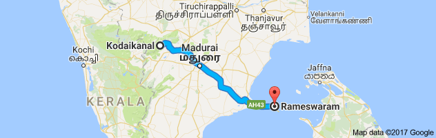 Kodaikanal  to Rameshwaram   route, distance, time and road conditions