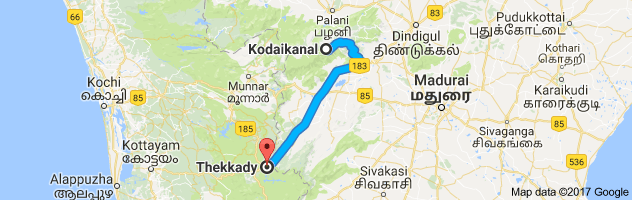 Kodaikanal  to Thekkady  route, distance, time and road conditions