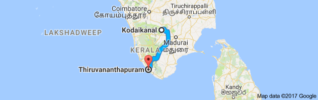 Kodaikanal  to Trivandrum  route, distance, time and road conditions