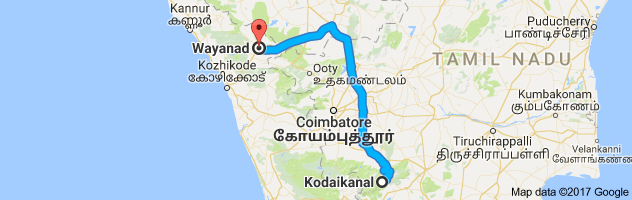 Kodaikanal  to Wayanad  route, distance, time and road conditions