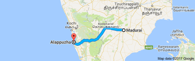 Madurai  to Alappuzha route, distance, time and road conditions