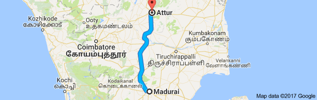 Madurai  to Attur  route, distance, time and road conditions