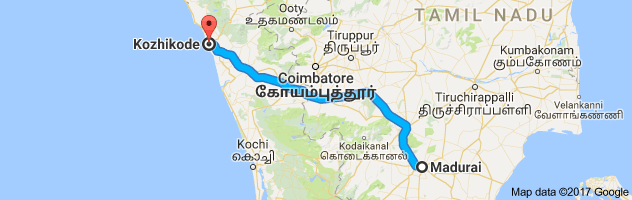 Madurai  to Calicut    route, distance, time and road conditions