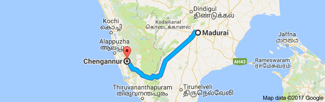 Madurai  to Chengannur    route, distance, time and road conditions