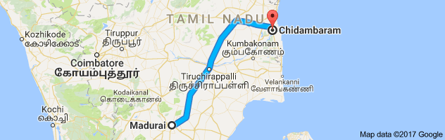 Madurai  to Chidambaram route, distance, time and road conditions