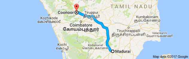 Madurai  to Coonoor route, distance, time and road conditions