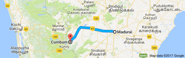 Madurai  to Cumbum route, distance, time and road conditions