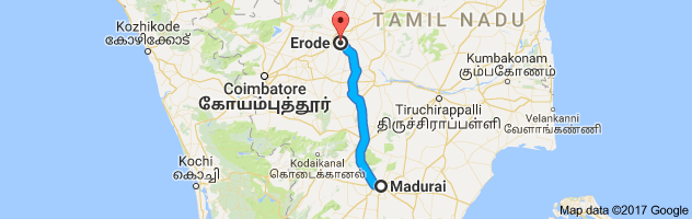 Madurai  to Erode route, distance, time and road conditions