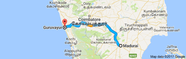 Madurai  to Guruvayur route, distance, time and road conditions