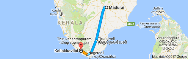 Madurai  to Kaliyakkavilai route, distance, time and road conditions