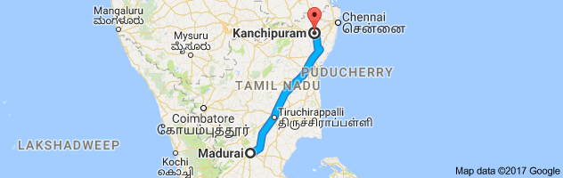 Madurai  to Kanchipuram route, distance, time and road conditions