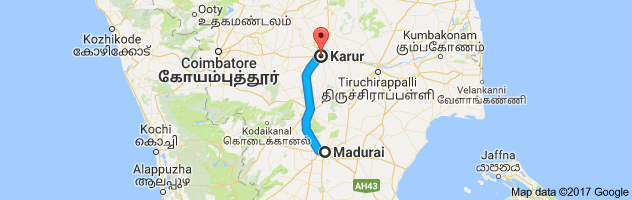 Madurai  to Karur route, distance, time and road conditions