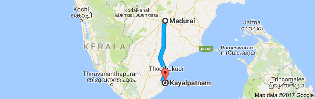 Madurai  to Kayalpatnam route, distance, time and road conditions