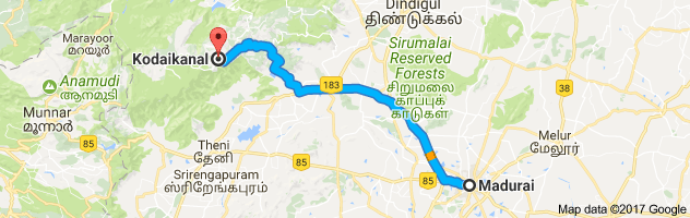 Madurai  to Kodaikanal  route, distance, time and road conditions