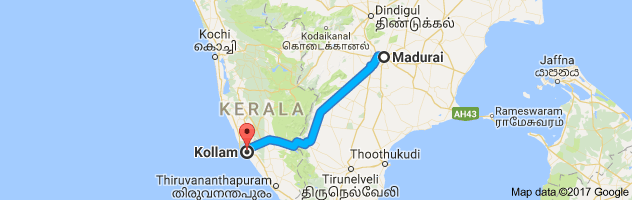 Madurai  to Kollam  route, distance, time and road conditions