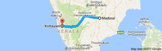 Madurai  to Kottayam    route, distance, time and road conditions