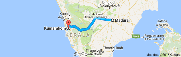 Madurai  to Kumarakom route, distance, time and road conditions