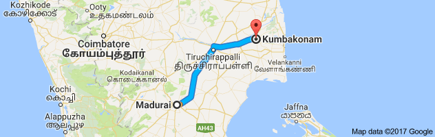 Madurai  to Kumbakonam      route, distance, time and road conditions