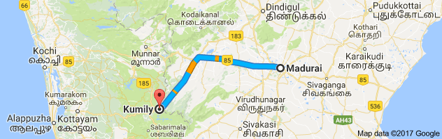 Madurai  to Kumily route, distance, time and road conditions