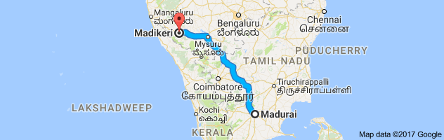 Madurai  to Madikeri  route, distance, time and road conditions