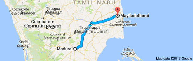 Madurai  to Mayiladuthurai route, distance, time and road conditions