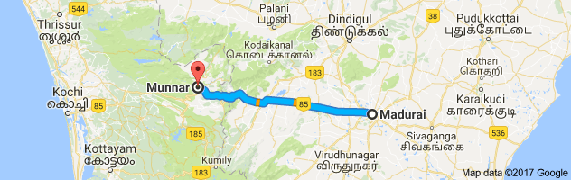 Madurai  to Munnar route, distance, time and road conditions