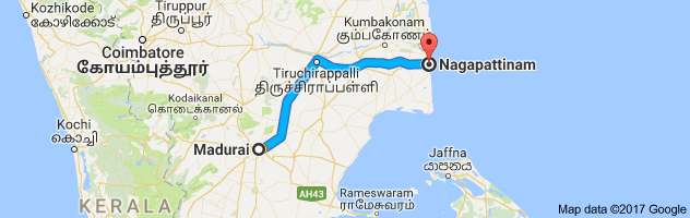 Madurai  to Nagapatnam   route, distance, time and road conditions