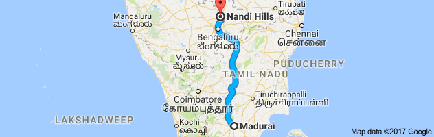 Madurai  to Nandi Hills route, distance, time and road conditions