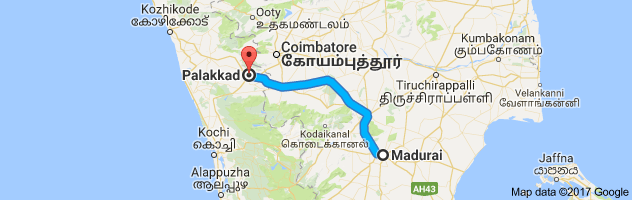 Madurai  to Palakkad route, distance, time and road conditions